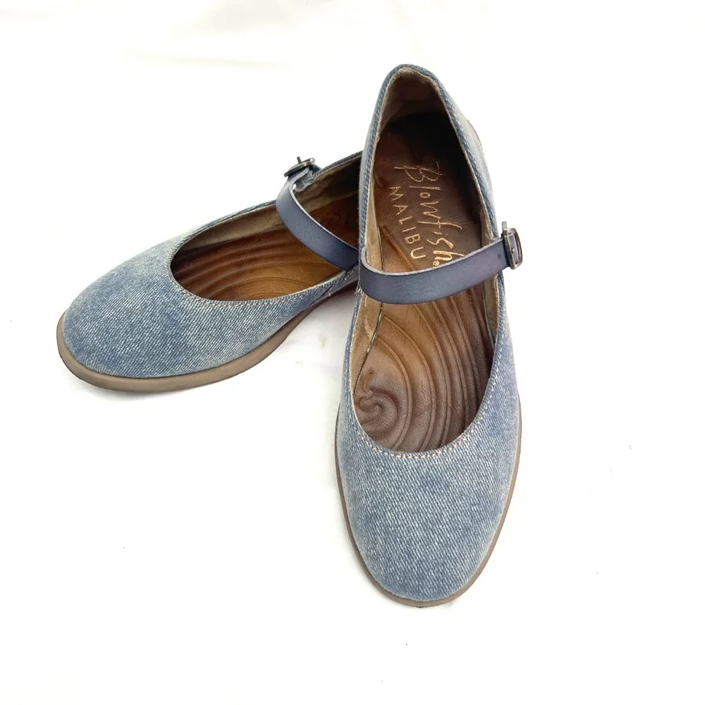 Blowfish Malibu Women Empower Mary Jane Comfort Footbed Denim Flat 7